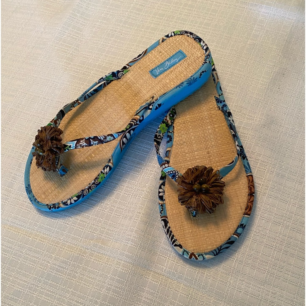 Vera Bradley flip flops.  Sz M, very cute, floral patterns, straw flower.